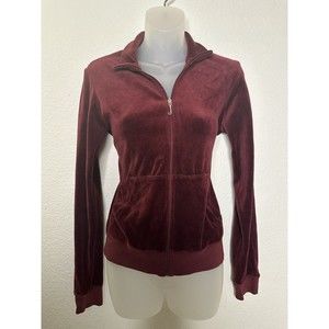 Rare Vintage Juicy Couture Y2K Size Large Maroon Tracksuit Velour Zipper Top